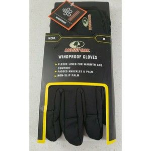 Mossy Oak Wind Proof Black Gloves Fleece Lined Padded Knuckles Non Slip Palm Med